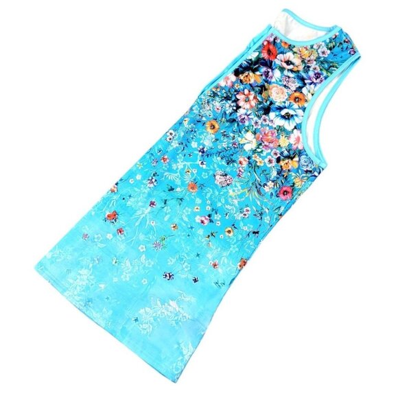 Women's XXL Blue Tropical Tank Top - Chic Half-Placket Design Lightweight Style - Picture 9 of 12